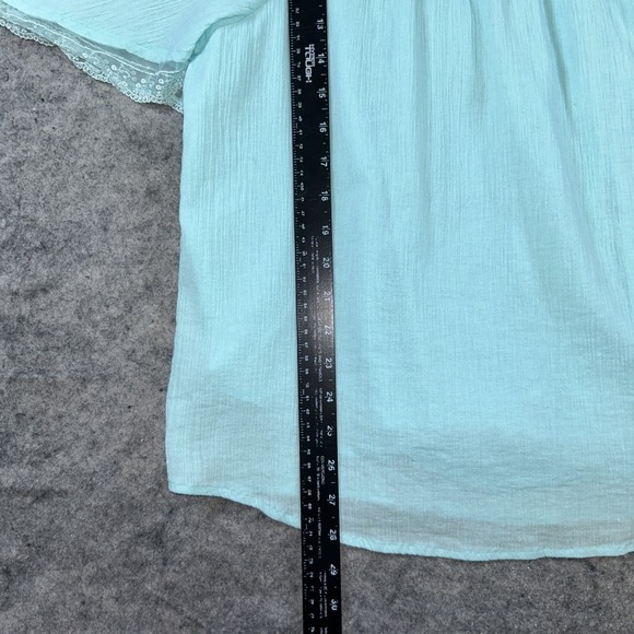 Tantrums Babydoll Top Womens M Teal Blue Embroidered Lined Lace Boho Cottagecore - Picture 3 of 9